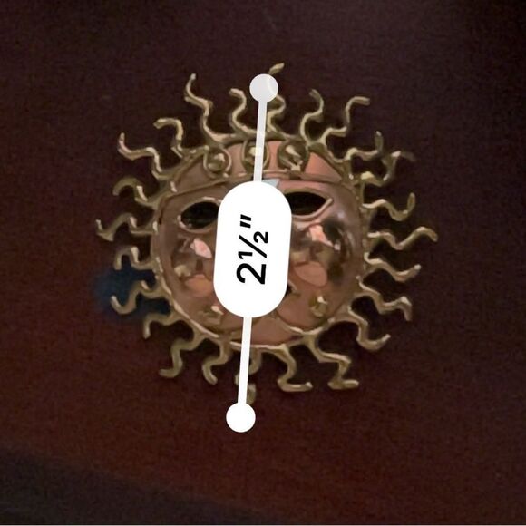 Vintage Dramatic Multi-Metal Aztec Sun Mask Brooch - Picture 2 of 4